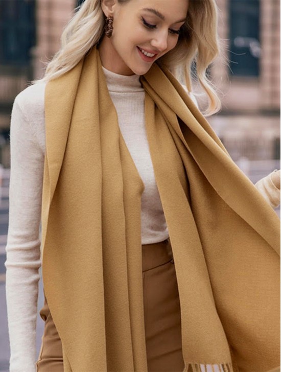 Premium Cashmere Feeling Solid Color Scarf W/ Tassels